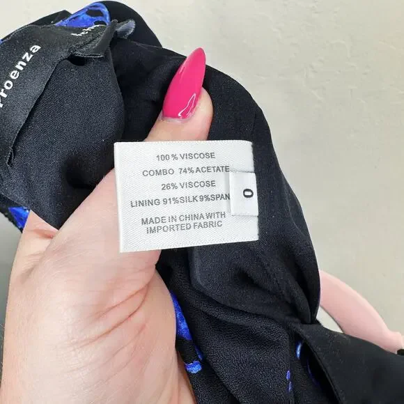 Proenza Schouler Floral Print Blue Black Tie Back Short Sleeve Mini Shift Dress - Picture 15 of 16